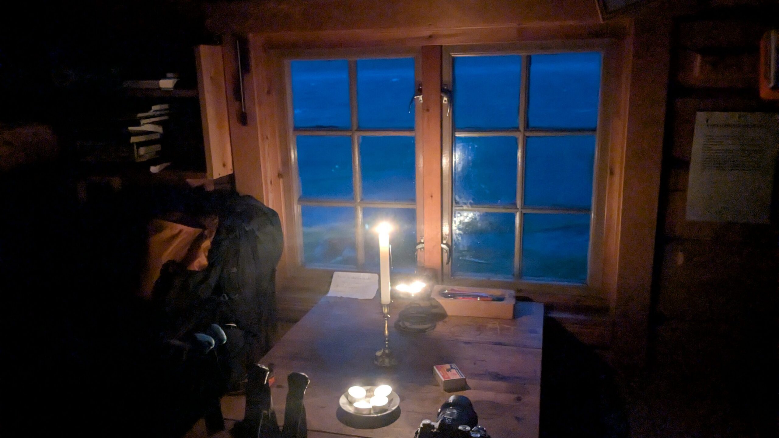 Inside Nokkvatnet Cabin, a remote shelter on the Long Lofoten Trail, beside Nokkvatnet Lake