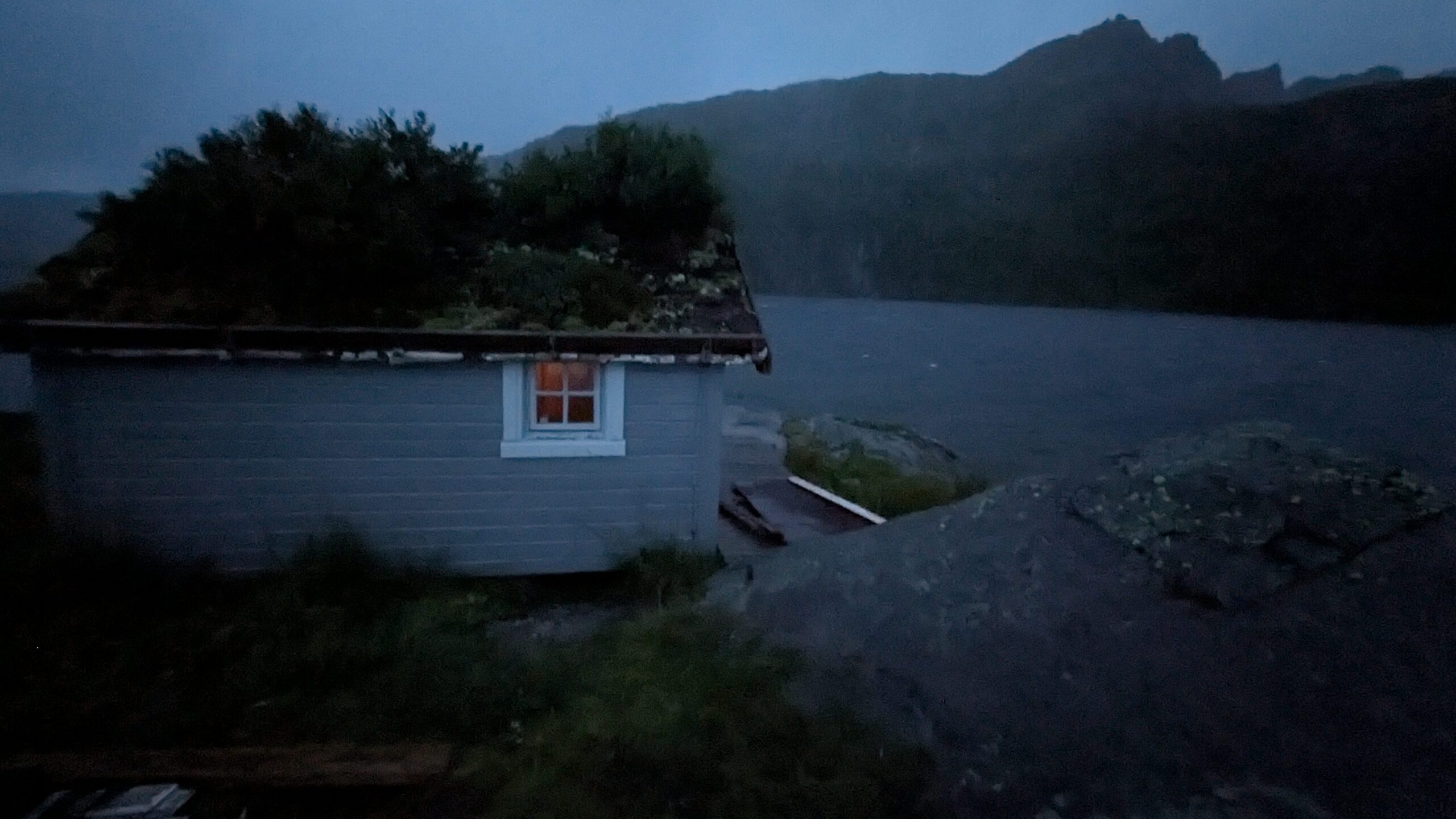 Nokkvatnet Cabin, a remote shelter on the Long Lofoten Trail, beside Nokkvatnet Lake