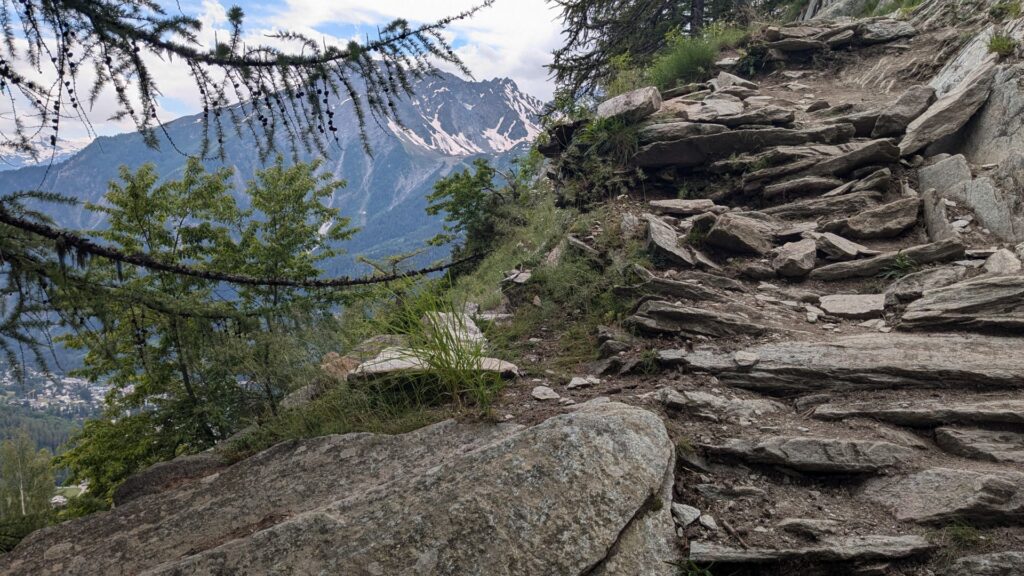 Stairs on the trail Tour du Mont Blanc, part Courmayeur → Tronchey