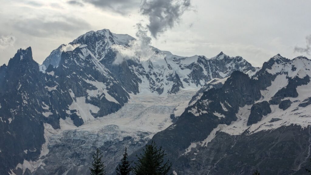 Mont Blanc view with clouds, Tour du Mont Blanc, Courmayeur → Tronchey