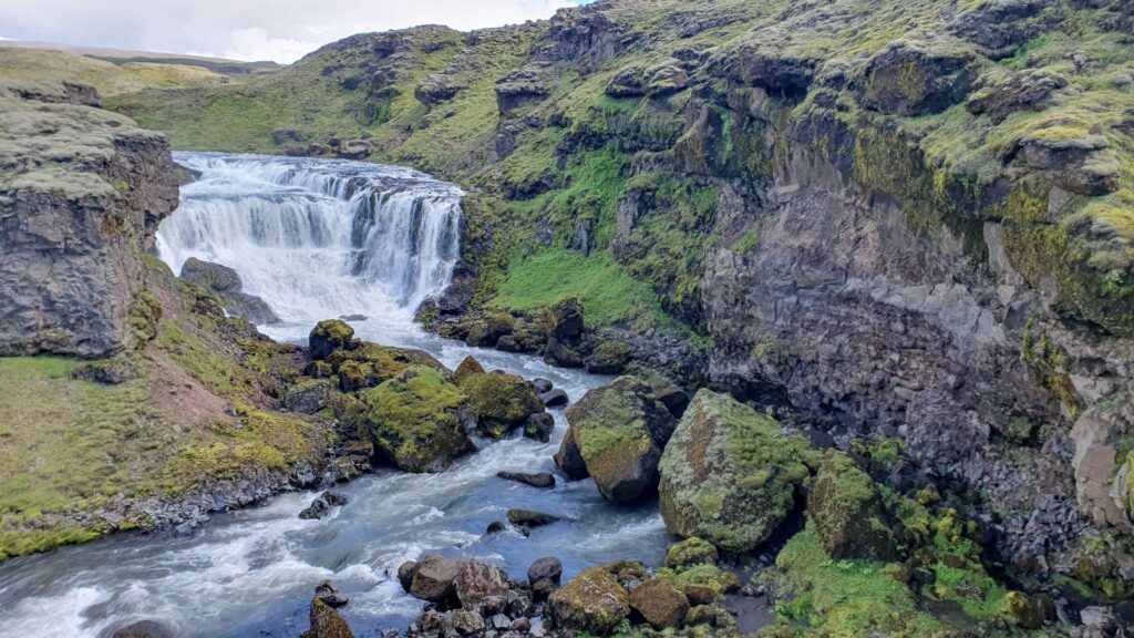 One of the waterfalls along the Skógafoss Waterfall Way (Fimmvörðuháls Trail) near Skógar, Iceland.