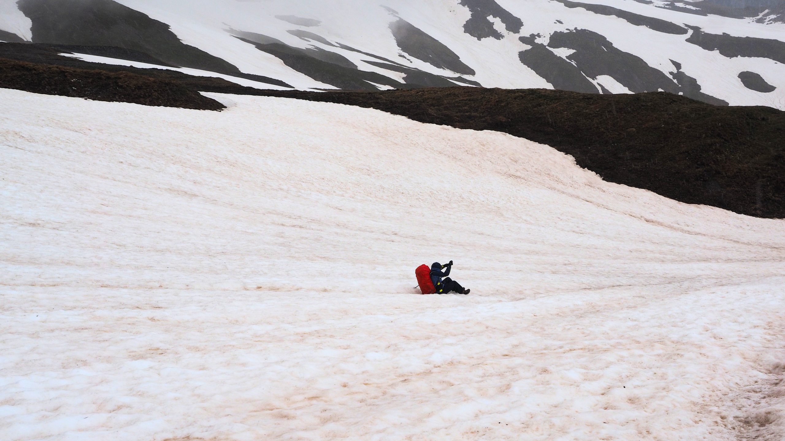 person sliding downhill, Tour du Mont Blanc